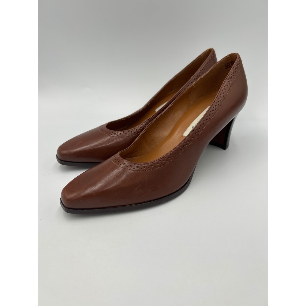 Etienne Aigner Womens Brown Leather Brogue Perforated Almond Toe Pumps Size 8.5